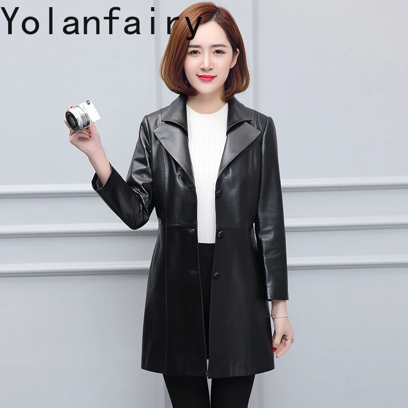 YOLANFAIRY nuevo abrigo de piel de oveja auténtica para mujer primavera otoño chaqueta de cuero genuino de longitud media Chaquetas ajustadas para mujer