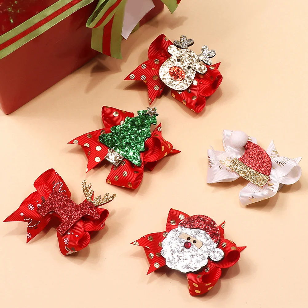 

5Pcs Xmas Bowknot Hair Clips Christmas Hairpins Cute Mini Hairpins Lightweight Holiday Hair Accessories Decoration
