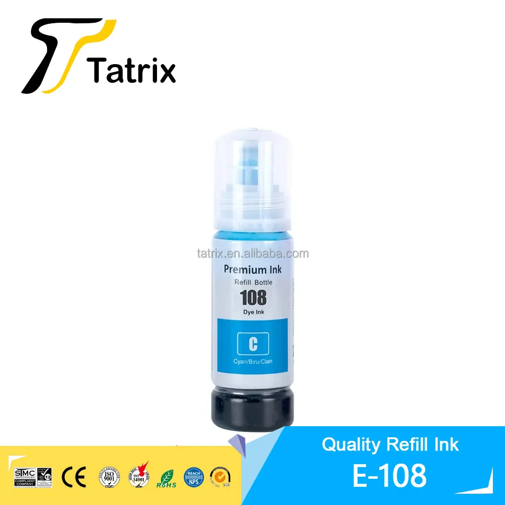 Tatrix For Epson 108 Ink Compatible Color Water Based Bottle Refill Bulk Inkjet Ink 108 for Epson L8050/L18050 Printer