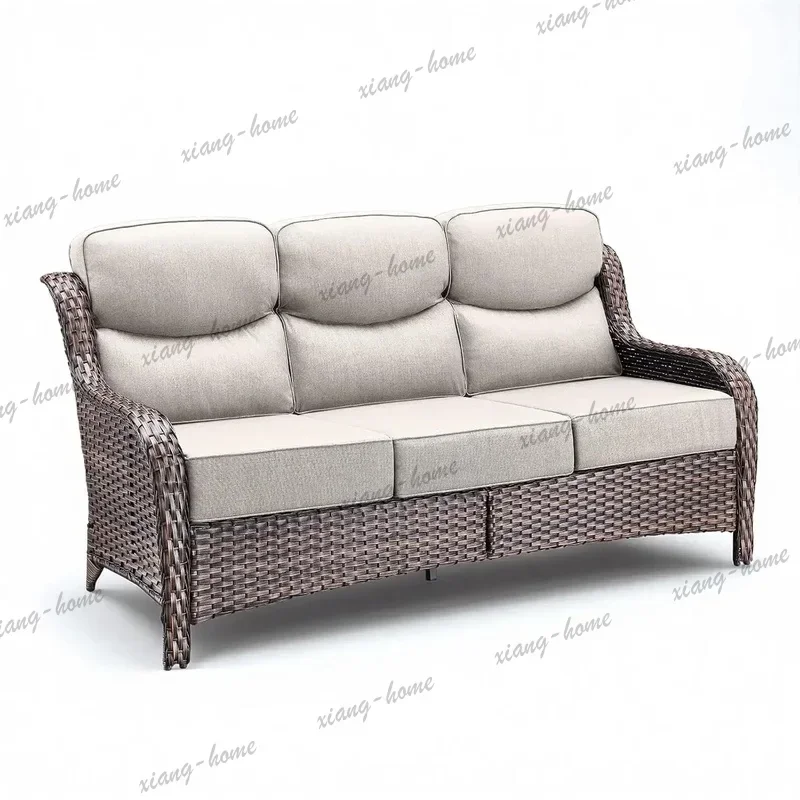 FG High Quality Outdoor Wicker Patio Sofa, All Weather Resistant Furniture with High Backrest, Deep Seat and 6 Inch Thick Cushio