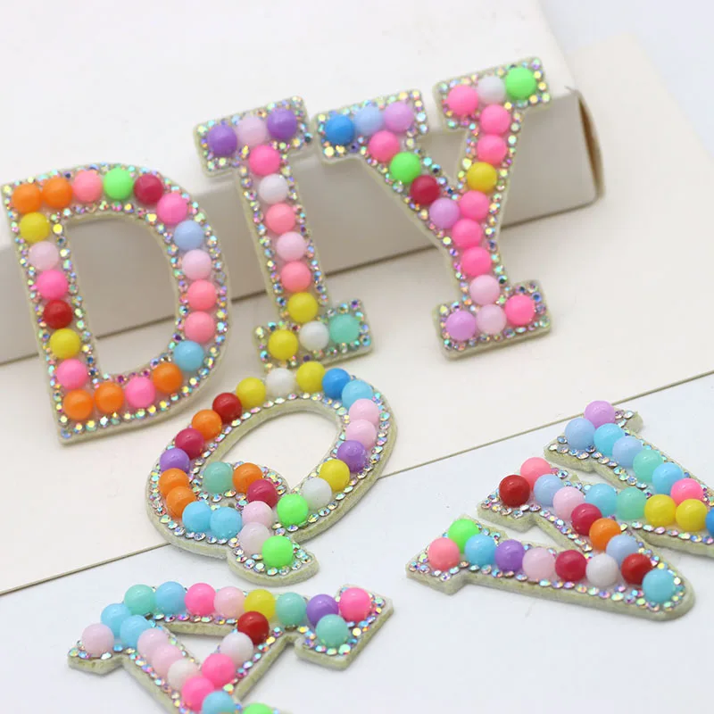 3D Mix Candy Color A-Z 26 English Letters Rhinestone Patches Hot Fix Rhinestone Brooch Iron on Cloth Bags Decoration