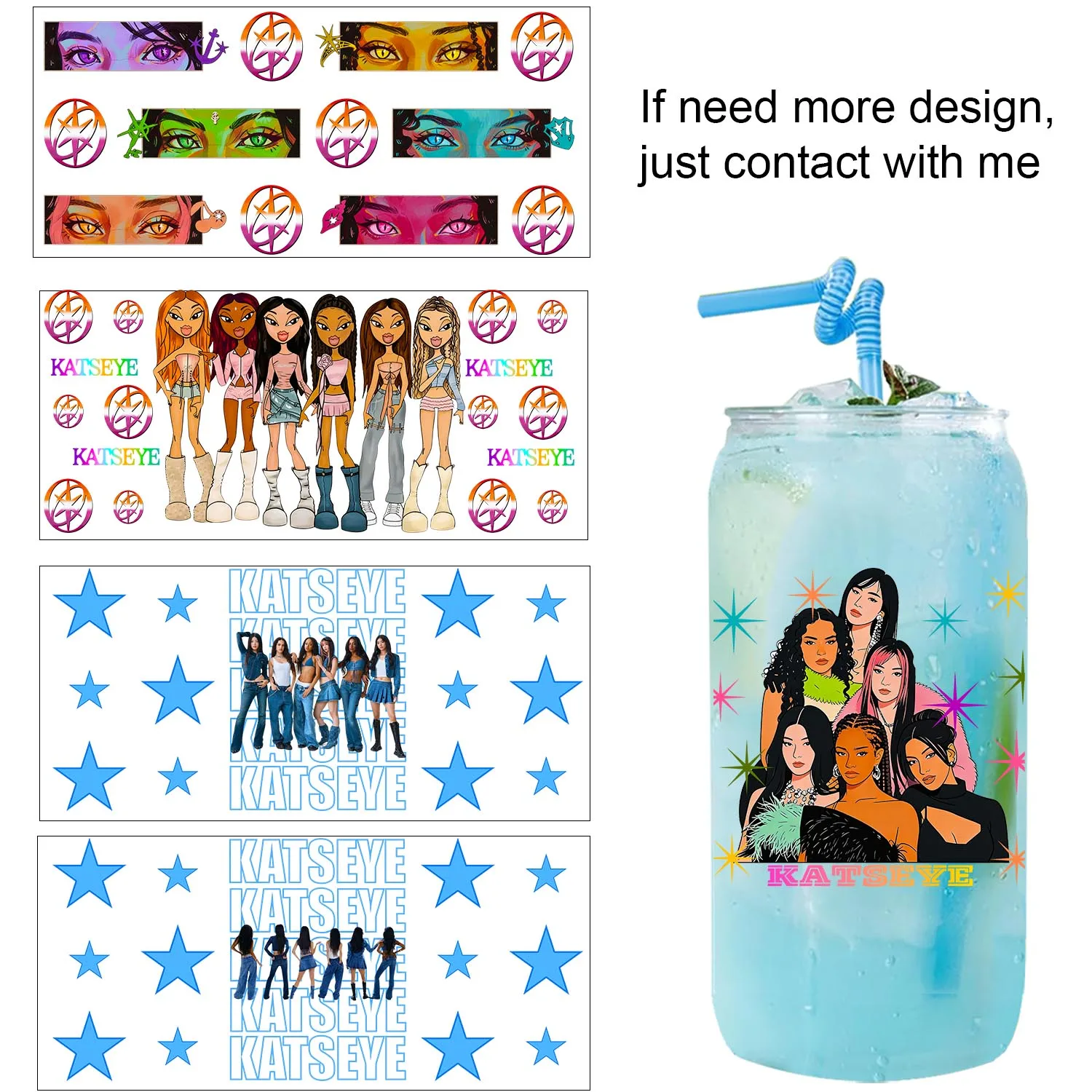 Super Girl Group Style UV DTF Transfer Sticker Party DIY Decals 3D transfers uvdtf tumbler seal stickers 16oz uv dtf cup wraps