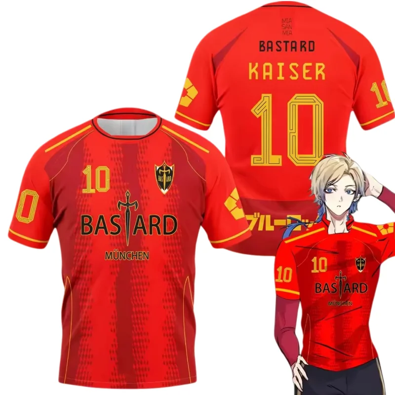 

Animek Kaiser Cosplay Costume Bastard Team Football Jersey #10 Michael Kaiser Soccer Training T-Shirt 3D Printed Red