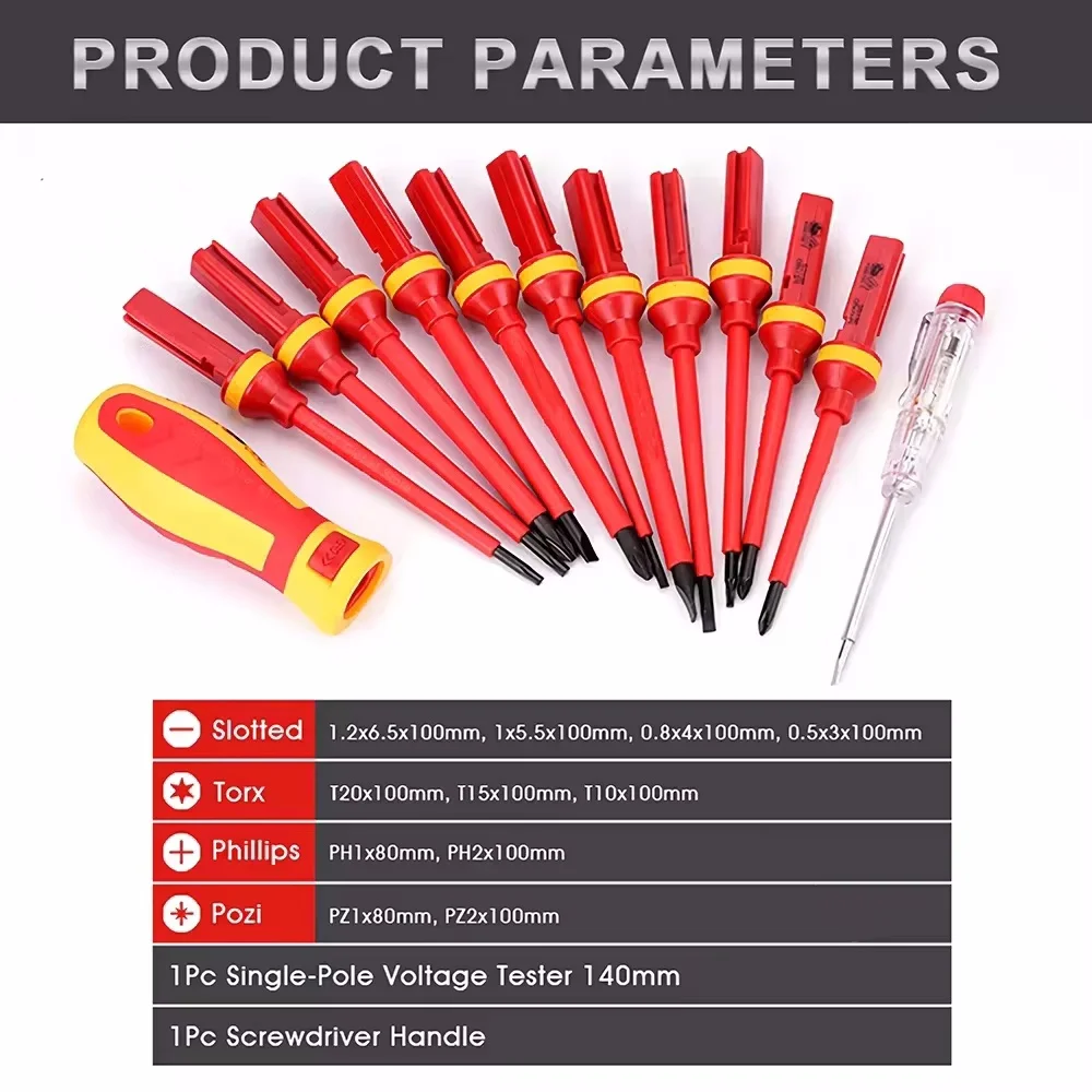 Elektricien Reparatie Gereedschap Kit 13 stks 1000 V Verwisselbare Geïsoleerde Schroevendraaiers Set met Magnetische Ingelaste Bits