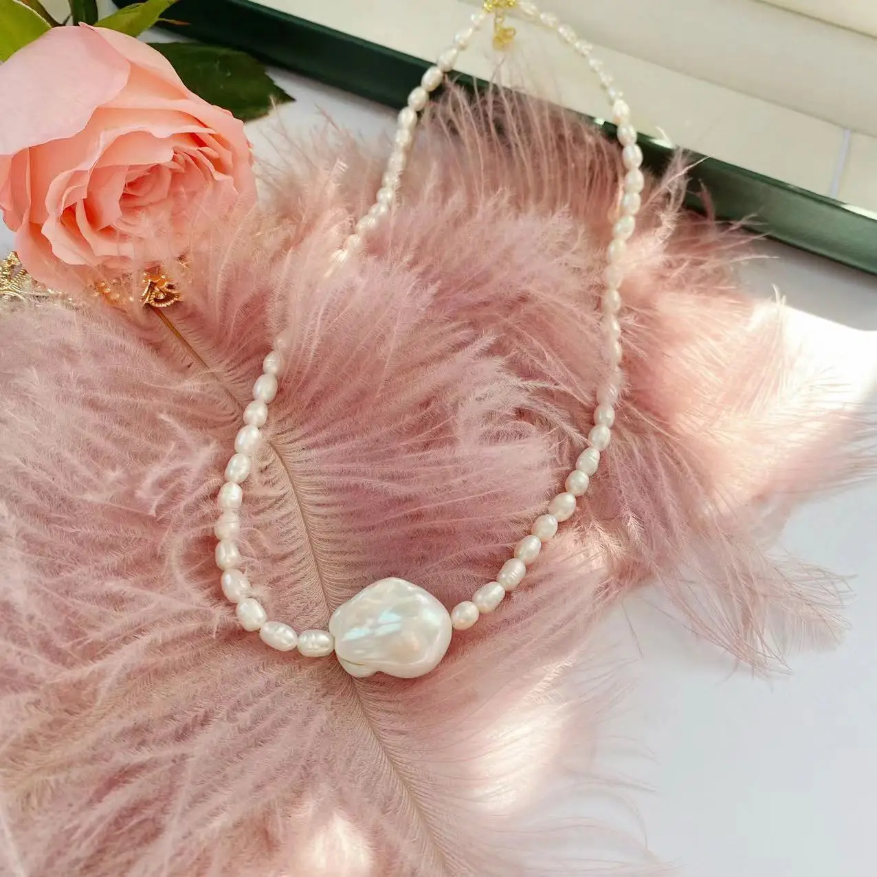 

Natural Baroque Freshwater Pearl Millet Bead Plain Necklace Versatile Muse Gift Love Necklace