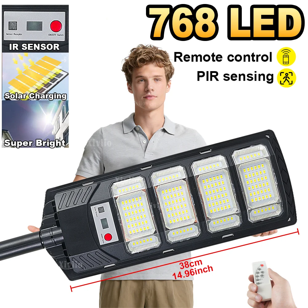 Lâmpada Solar Externa de 15000W Ultra Poderosa Luz de Rua Solar 320 ° Lâmpada de Jardim com Sensor IR de Iluminação de Crepúsculo ao Amanhecer,sensor de movimento à prova waterproof água quintal iluminação segurança