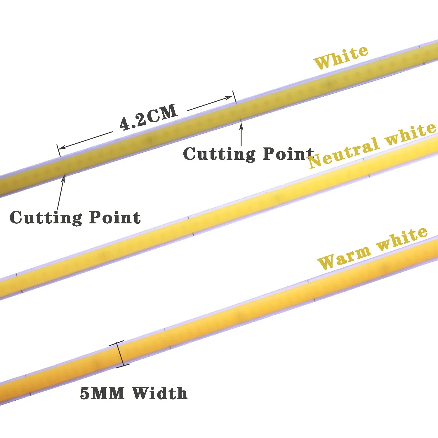 COB LED Strip Light 320 384 480 528 LEDs/m 3mm 5mm 8mm 10mm High Density Flexible RA90 Warm Nature White Linear Dimmable 12V/24V