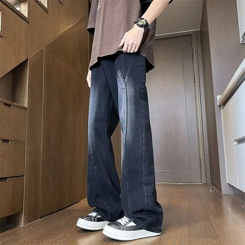 

Мужские джинсы American Sle Vintage Washed Gradient: свободные прямые брюки в стиле High Street с дизайнерским акцентом и эффектом изогнутого кроя, длинные штаны