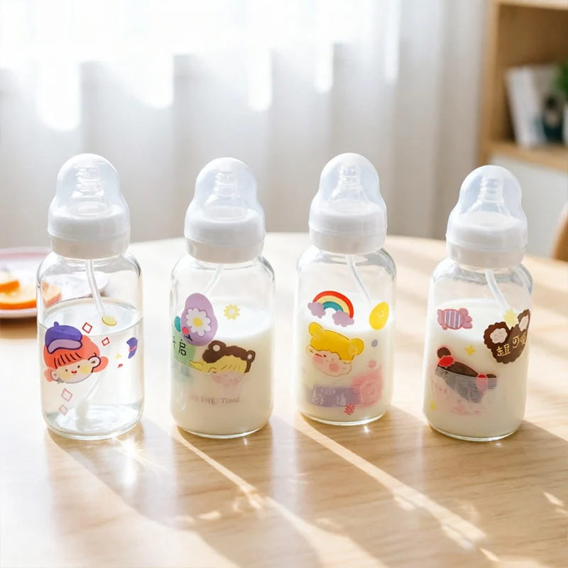 Cute Girl Transparent Glass Bottle, Creative and interesting Pattern, Personalized Straw Cup, Student and Couple Portable Cup