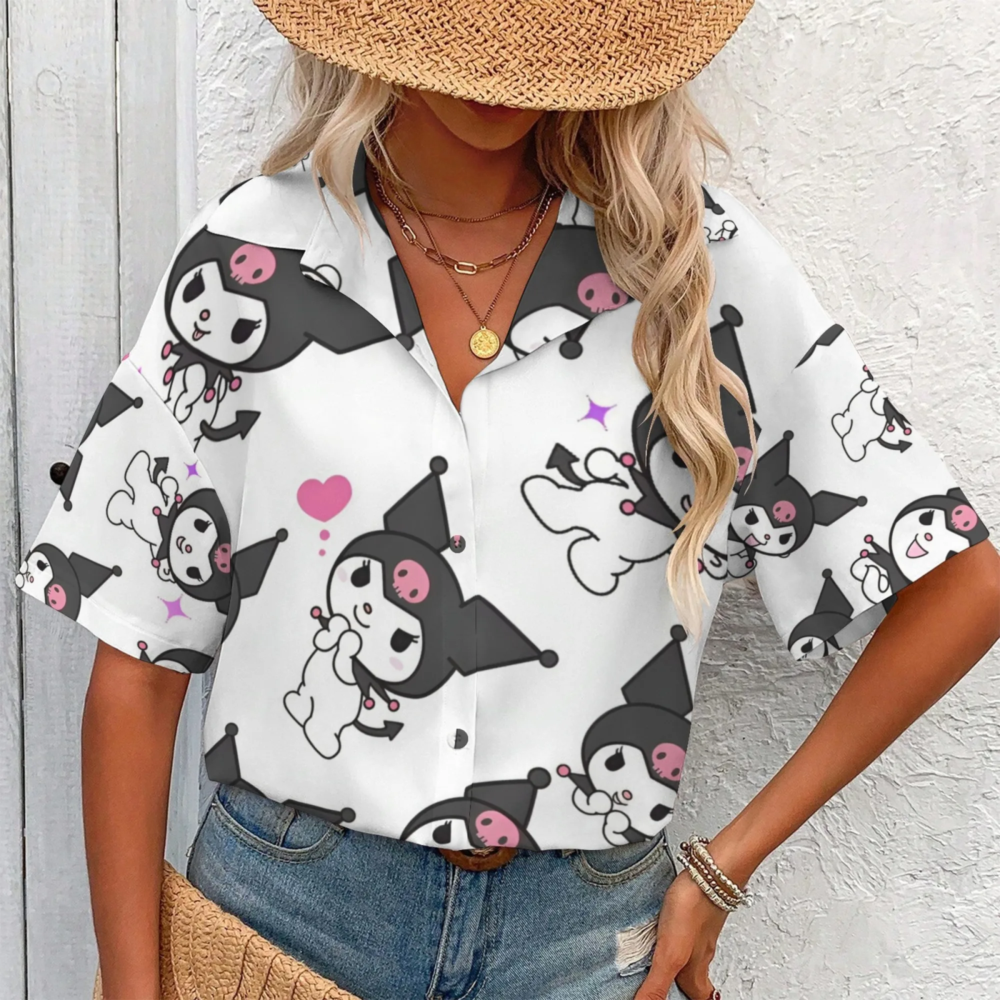 Рубашка Куроми, черная корейская версия, множество одежды, футболка большого размера, рубашки Куроми для мальчиков, футболки для женщин, женская одежда Y2k N