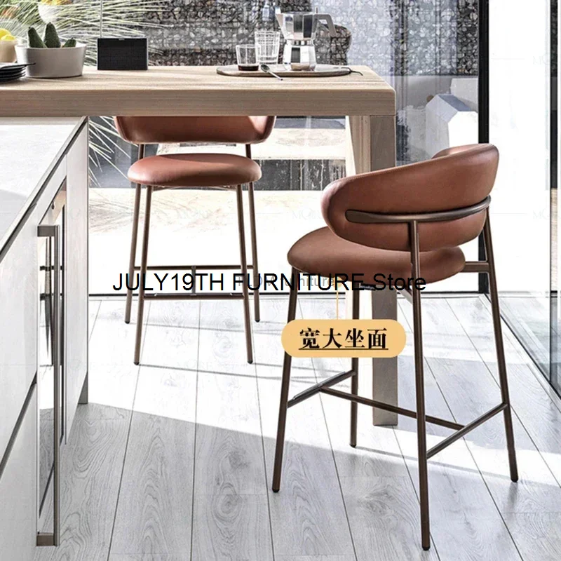 Nordic Light Luxury Solid Wood Bar Chairs Modern Home Kitchen High Bar Stools Designer Fabric Backrest Stools for Bar Furniture