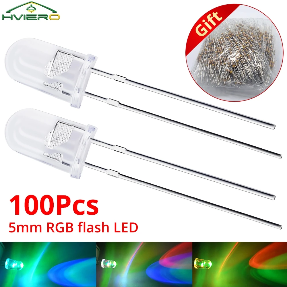 Ampoules Rondes F5 Mm à LED RVB Arc-en-ciel, Diode Électroluminescente Rouge, Verte et Bleue, Lumières de Transmission, 100 Pièces