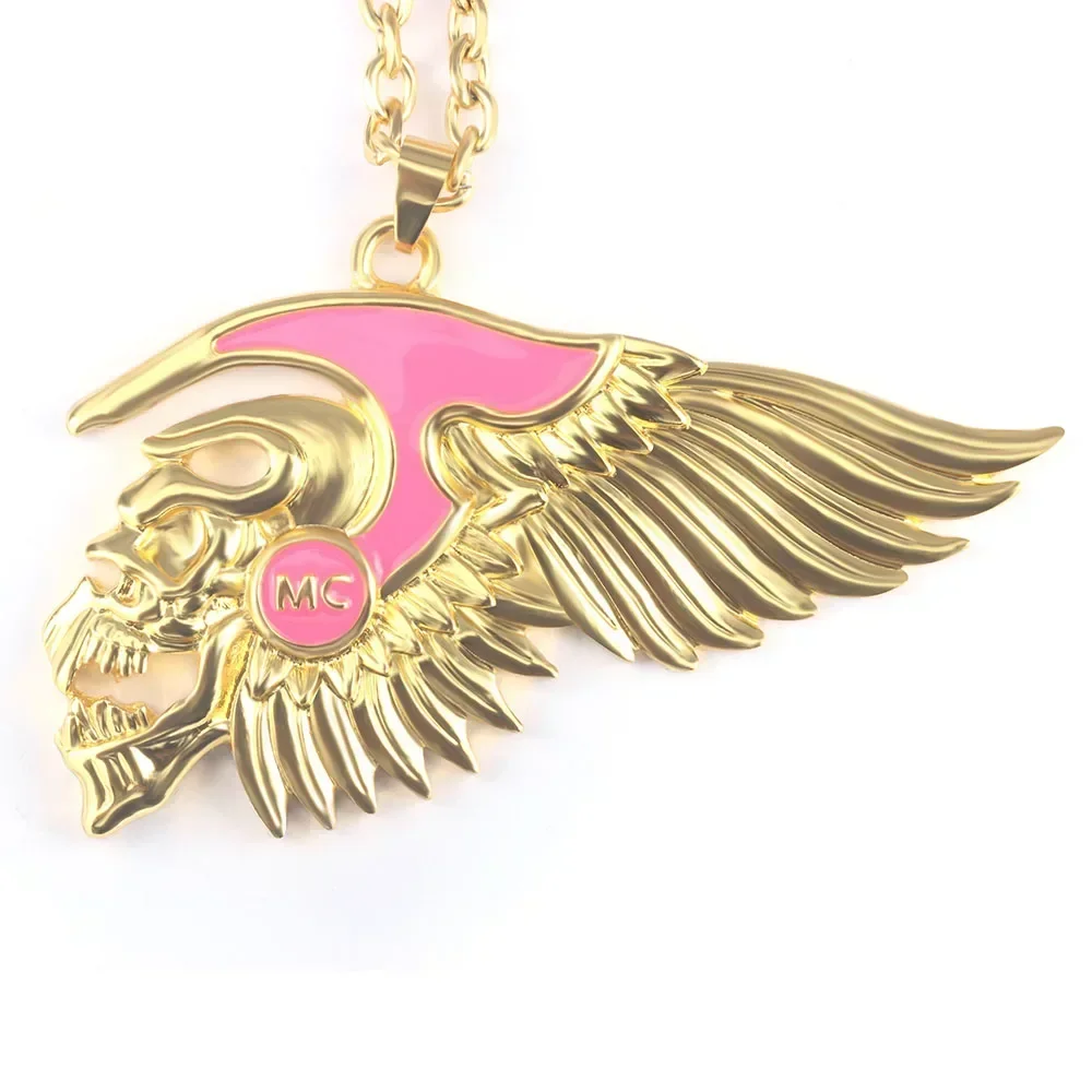 Fashion Wing Skeleton Pendant Motorcycle Biker Hells Angels Necklace Man Party Rock Gift Stainless Stell Chain