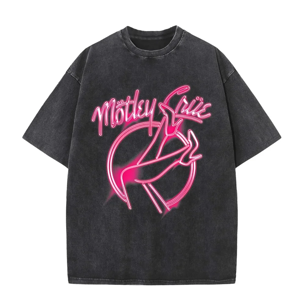 

2025 American retro washed old heavy cotton solid color short-sleeved Tshirt summer loose top tide washed motley T-shirt crue