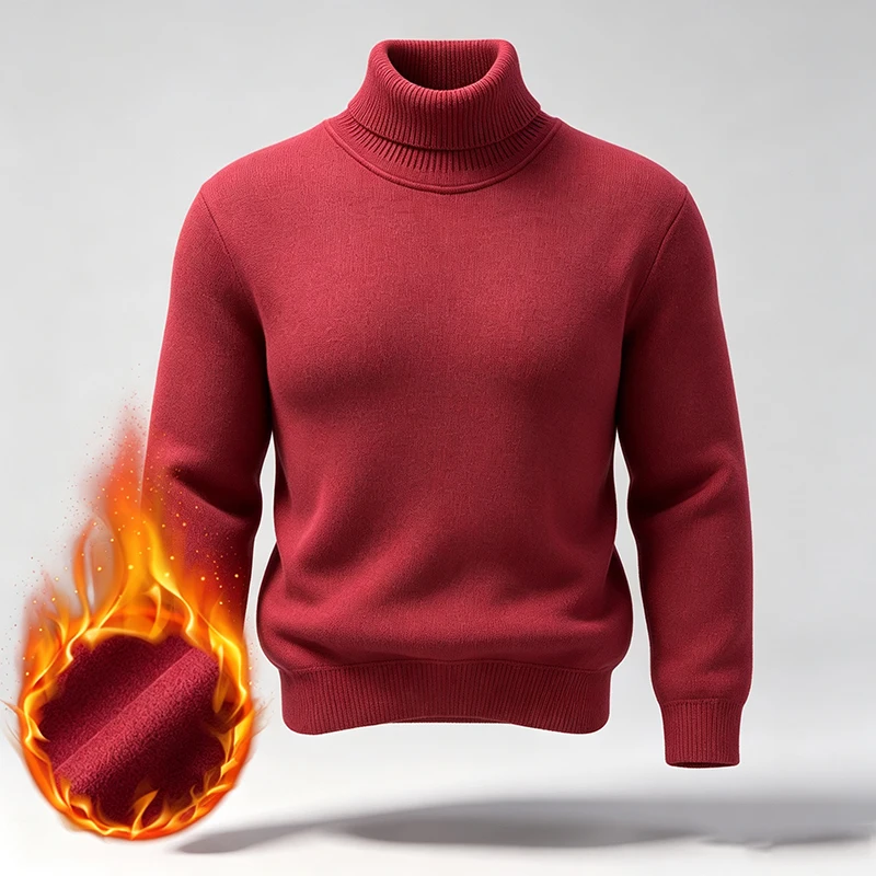 Herren-Rollkragenpullover aus Strick mit Fleece-Futter und geripptem Saum, ideal für Spaziergänge in der Stadt, gesellschaftliche Anlässe und verschiedene Winteraktivitäten. – Detail 19