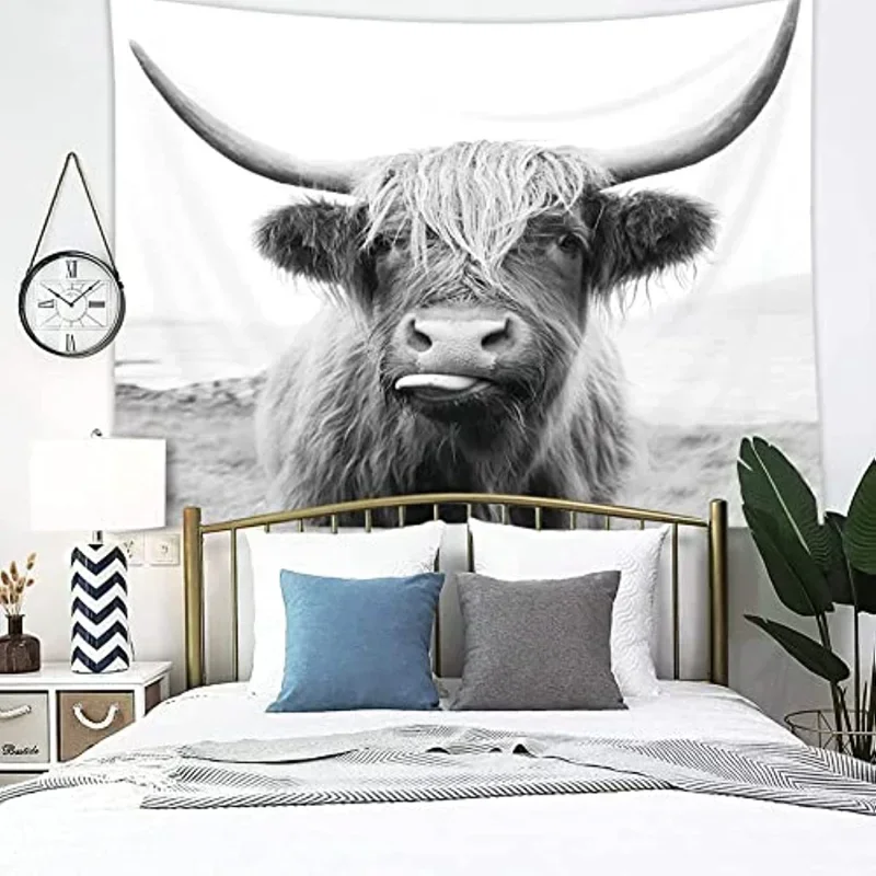 Bedroom Cow Tapestry Picture Fabric Vintage Bull Farmhouse Cow Wall Art Rustic Wall Hanging Living Room Decorative Fabric
