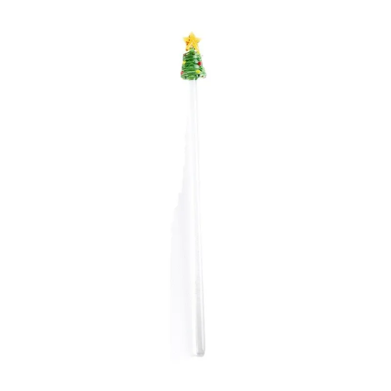 Christmas Tree Glass Stir Bar Festive Christmas Glass Swizzle Stick Holiday Drink Stirrer Transparent Glass Mixing Stick