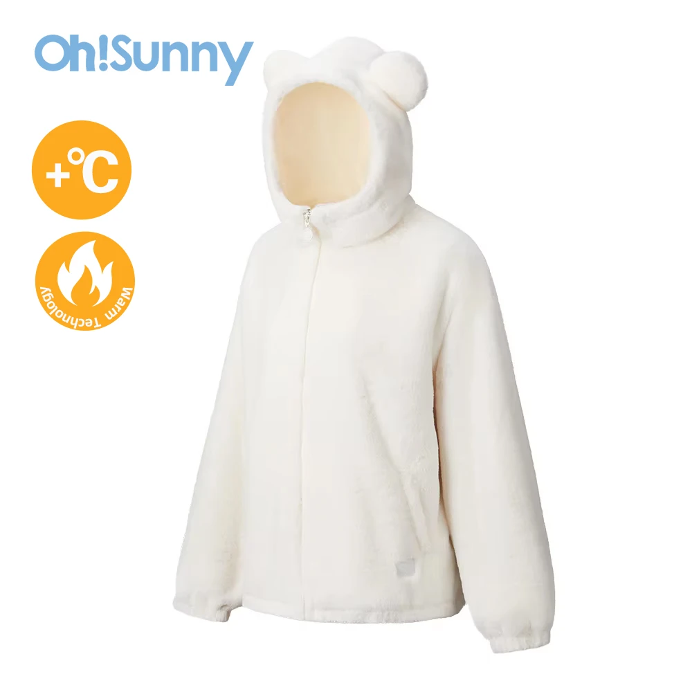 

OhSunny плюшевая куртка, зимняя мягкая милая пальто с медвежьими ушками для женщин и девочек, новая модная повседневная свободная толстовка с капюшоном, уличная теплая одежда