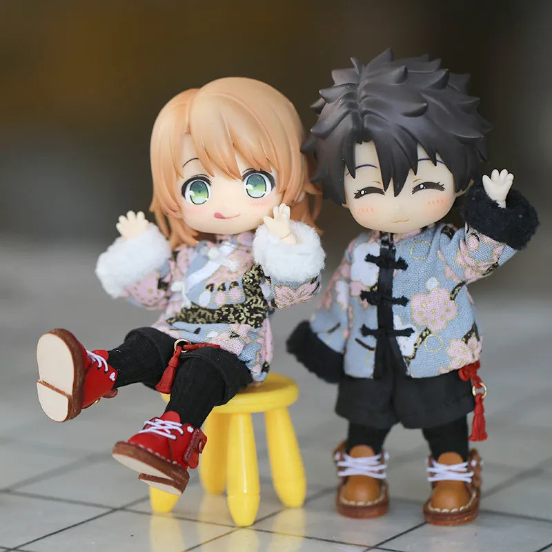 1/12 OB11 Doll Clothes Chinese New Year Tang Suit Set - Red Traditional Jacket + Black Pants with Chinese Knot for Nendoroid YMY view 3