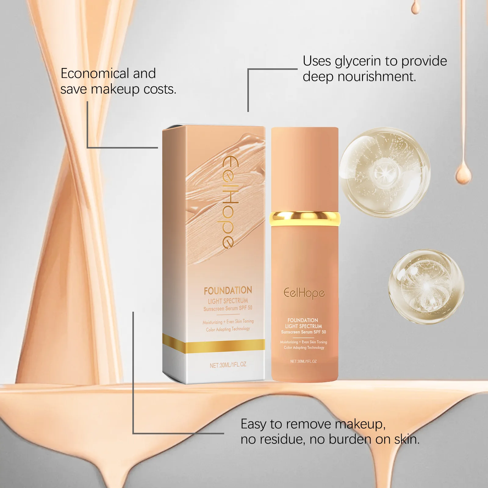 Fondotinta liquido 4 in 1 antietà correttore a copertura totale che cambia colore nudo SPF50 spettro di luce idratante trucco impermeabile