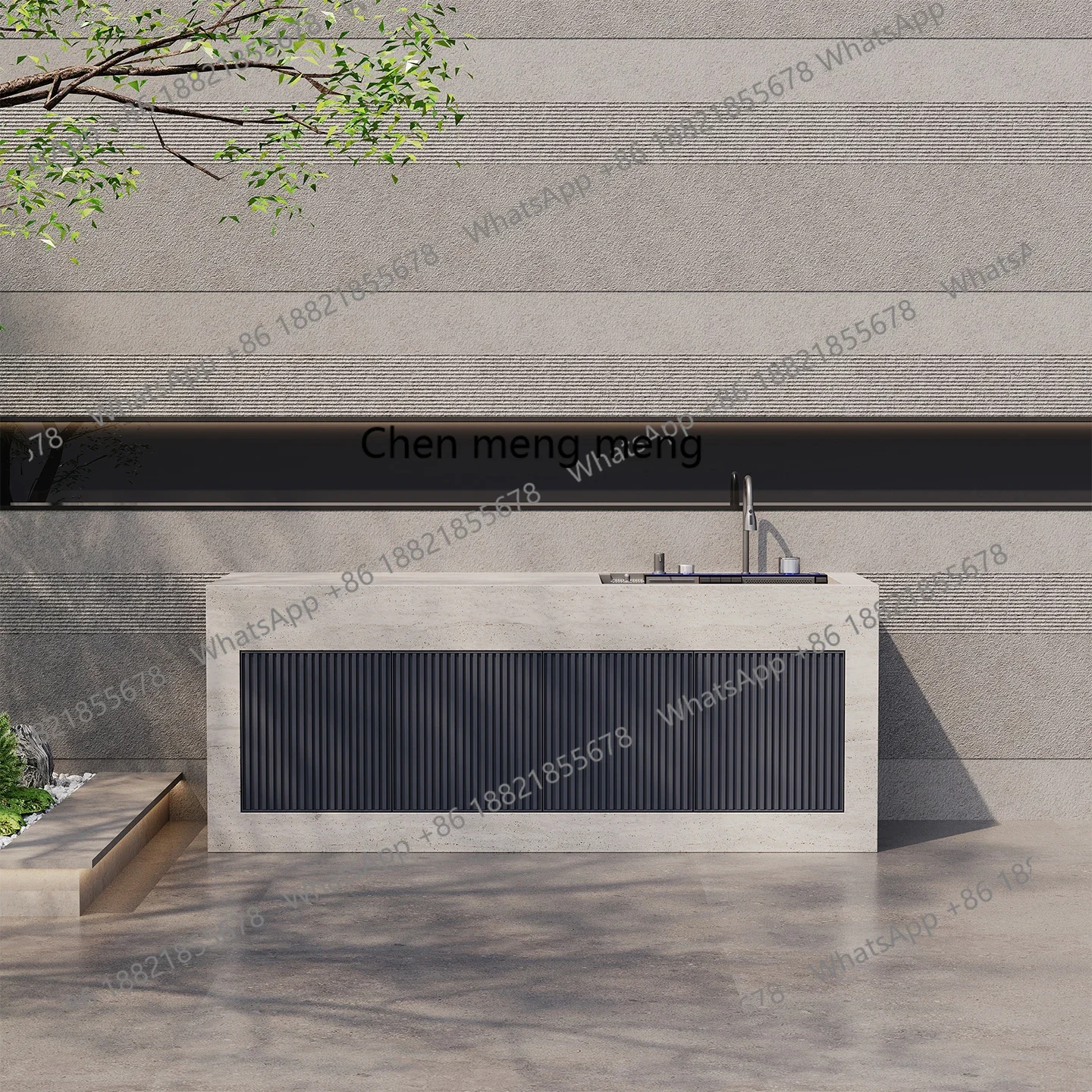 X  Outdoor rock slab column basin island integrated wash basin with aluminum alloy door courtyard wash table operation bar
