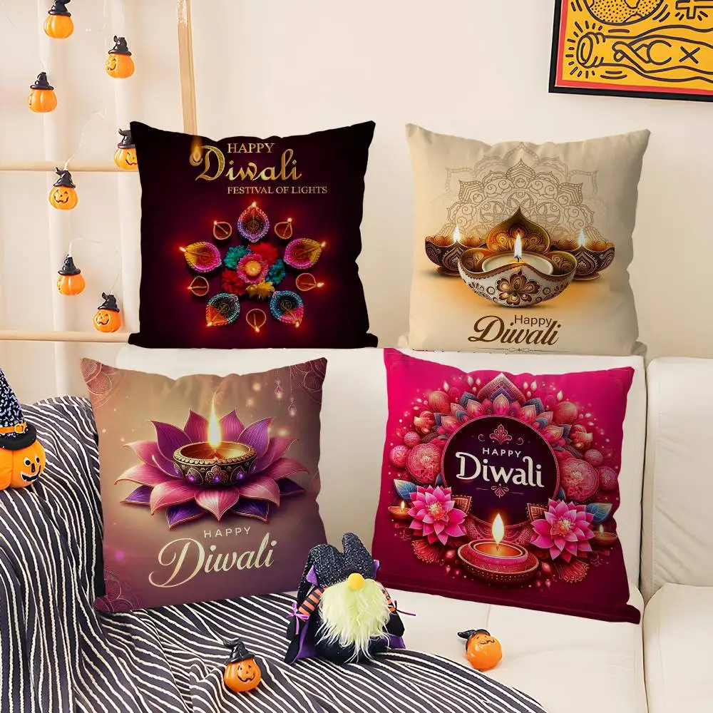 Happy Diwali Festival Kissenbezug, Büro, Sofa, Wohnheim, Stuhl, Rückenlehne, kurzer Plüsch, doppelseitiger Druck, Heimkissenbezug