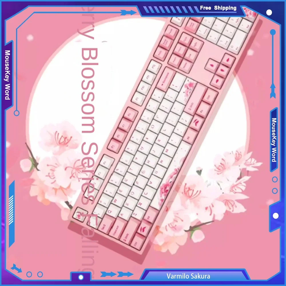 Varmilo Sakura Mechanical Keyboard Wired Falling Cherry Girls Office Gaming Static Capacitor RGB Mechanical Keyboard Pbt Keycap