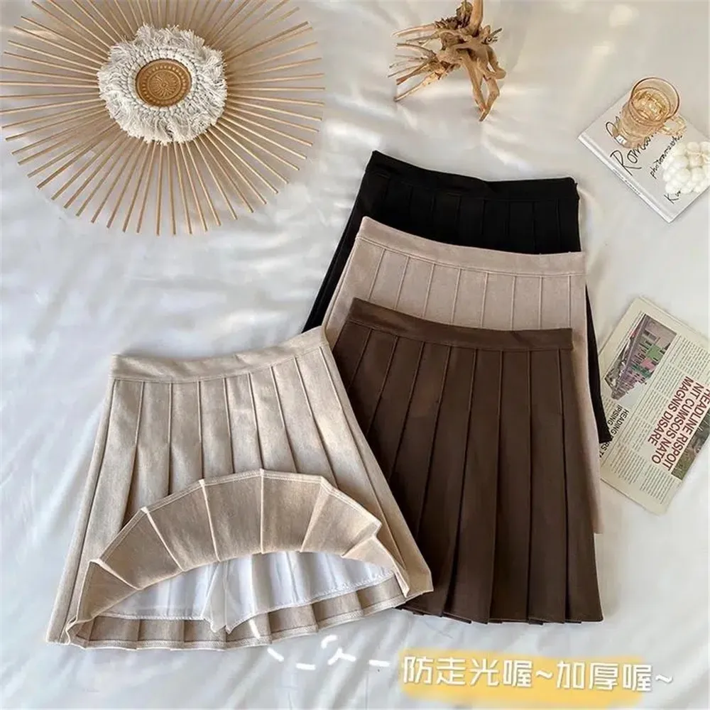 

Wool Autumn Winter Skirt For Women High Waist Mini Woolen Skirts Winter School Short Tennis Pleated Skirts With Shorts Women