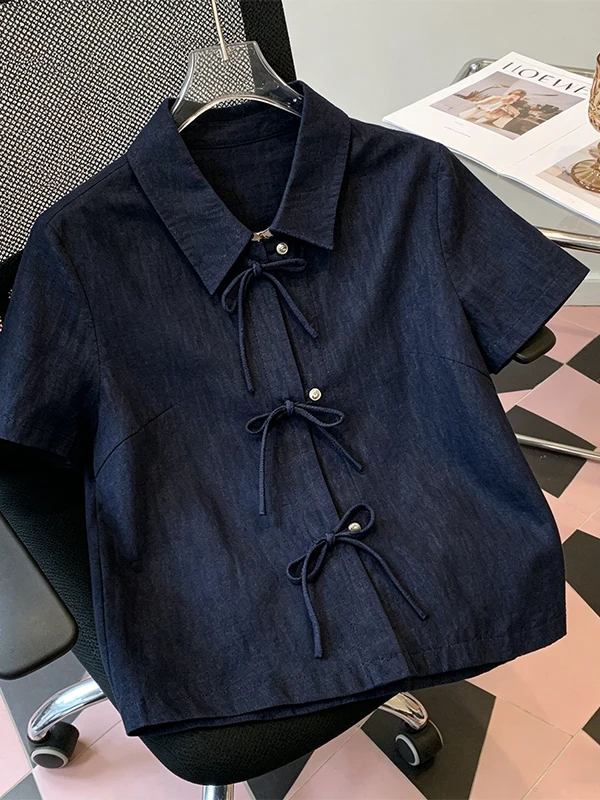 

plus Size Summer New Style Women's Slimming Casual Fashionable Denim Shirt Korean Version Breathable Skin-friendly Daily Wear