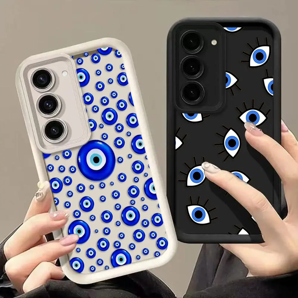 Phone Case For Samsung Galaxy S26 S25 S24 S23 S22 S21 FE S20 ULTRA PLUS 5G Silicone Case Shell Funda Cover Blue Print Evil Eye