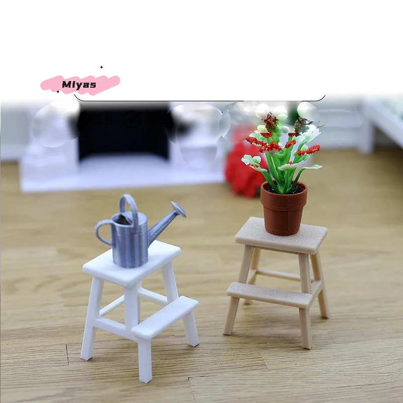 Miniature Dollhouse Double-Layer Holding Stool Plastic Footstool Sit Chair for Doll House Decorative Step Stool Home Accessories