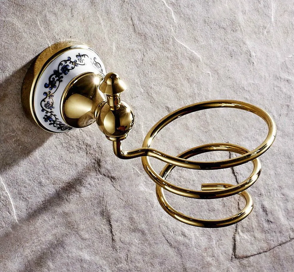 

Gold Polished Brass Hair Dryer Rack Bathroom Accessories Hair Dryer Holder Hair Dryer Rack Wall Mounted Lba258