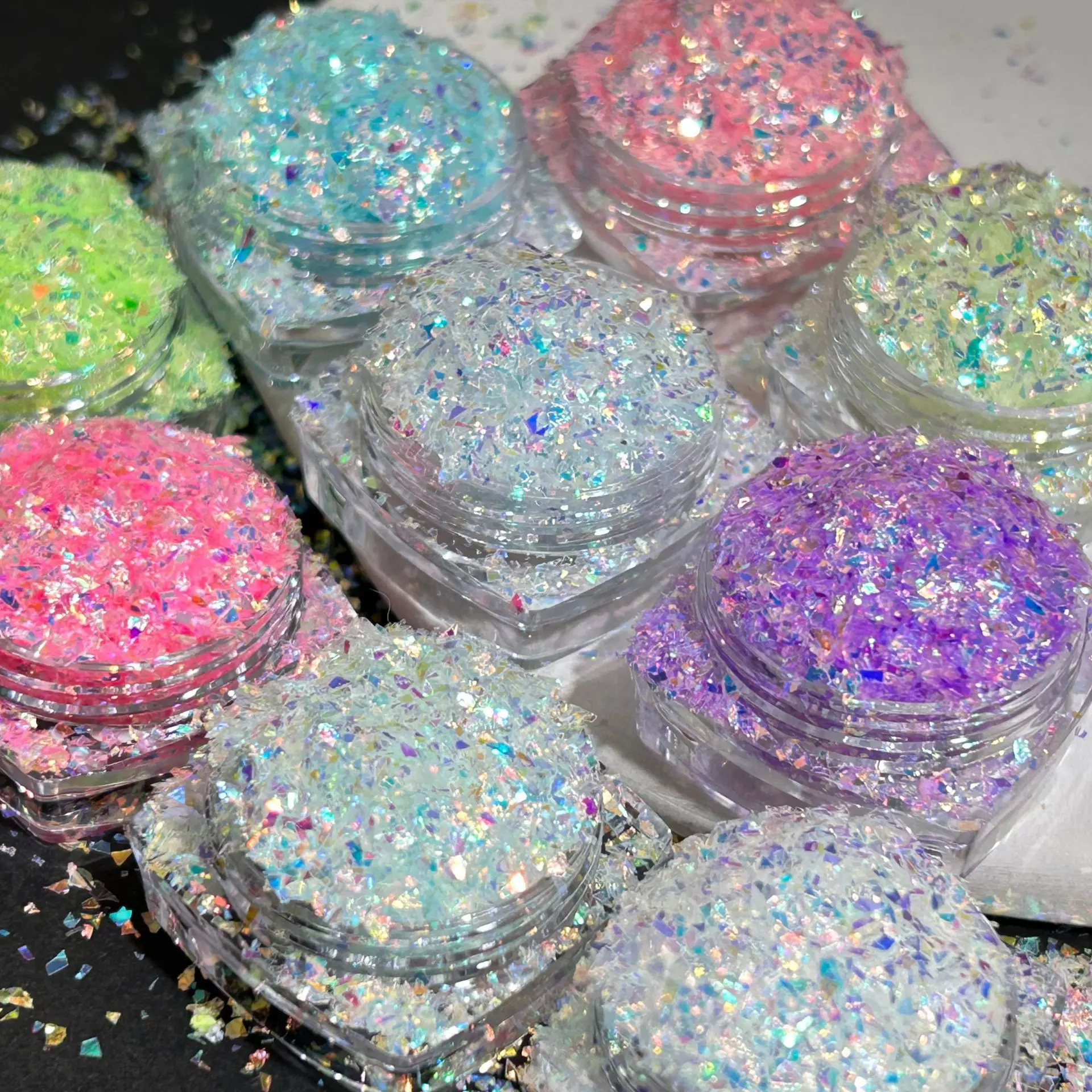 YunMoonai 50g Colorful Mixed Epoxy Resin Scraps Nail Art DIY Sequins 9 Colors Chunky Trendy Fillings Flakes for Nails Pigment