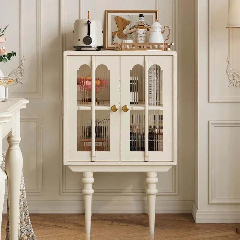 French solid wood wine cabinet cream wind TV cabinet side cabinet double door dining side retro living room storage