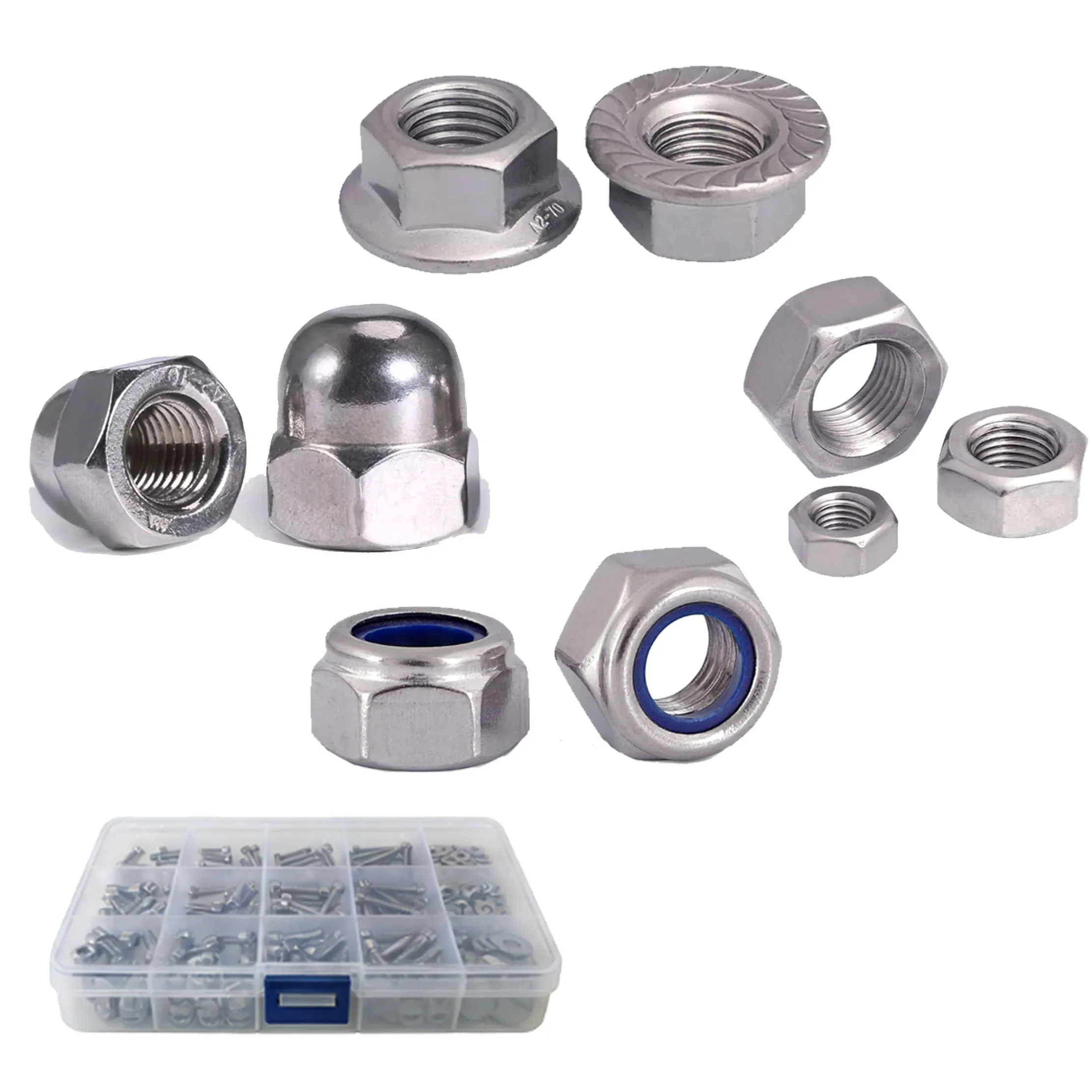 Nylon Lock Nuts M2 - M16 201 304 316 Stainless Steel Hexagon Anti-Slip Automatic Lock Nut Set DIN985 DIN934 DIN6923