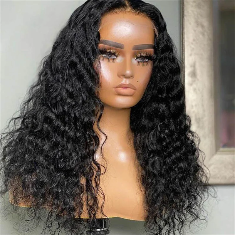 

Soft Preplucked Glueless 26Inch 180Density Natural Black Kinky Curly Heat Resistant Lace Front Wig For Women BabyHair Daily