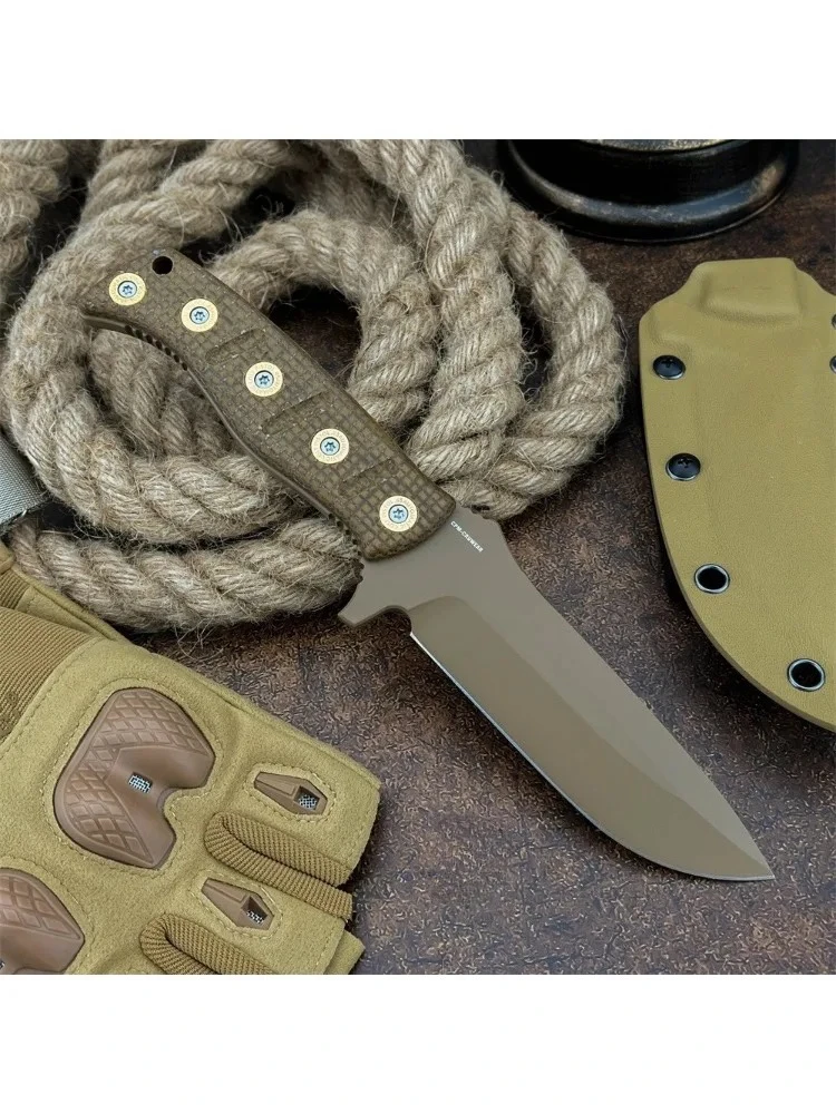 BM 375 Fixed Blade Hunting Knife – Premium D2 Steel Blade Micarta Handle, Complete with Sheath for Camping EDC Outdoor Use.