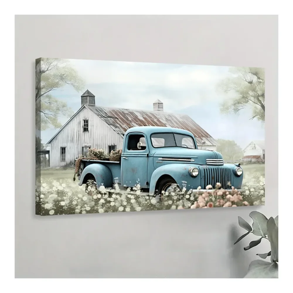 

Pc Farmhouse Canvas Wall Art Vintage White Truck White Barn Canvas Prints For Farmhouse Wall Decor Rustic Painting Framed Artwo