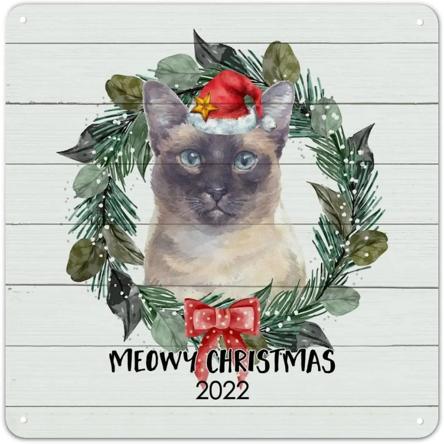 Meowy Christmas Cat Tin Sign Christmas Joy Metal Wall Art Zoo Enclosure 12x12in Easy to Mount Vintage Retro Metal Plaque