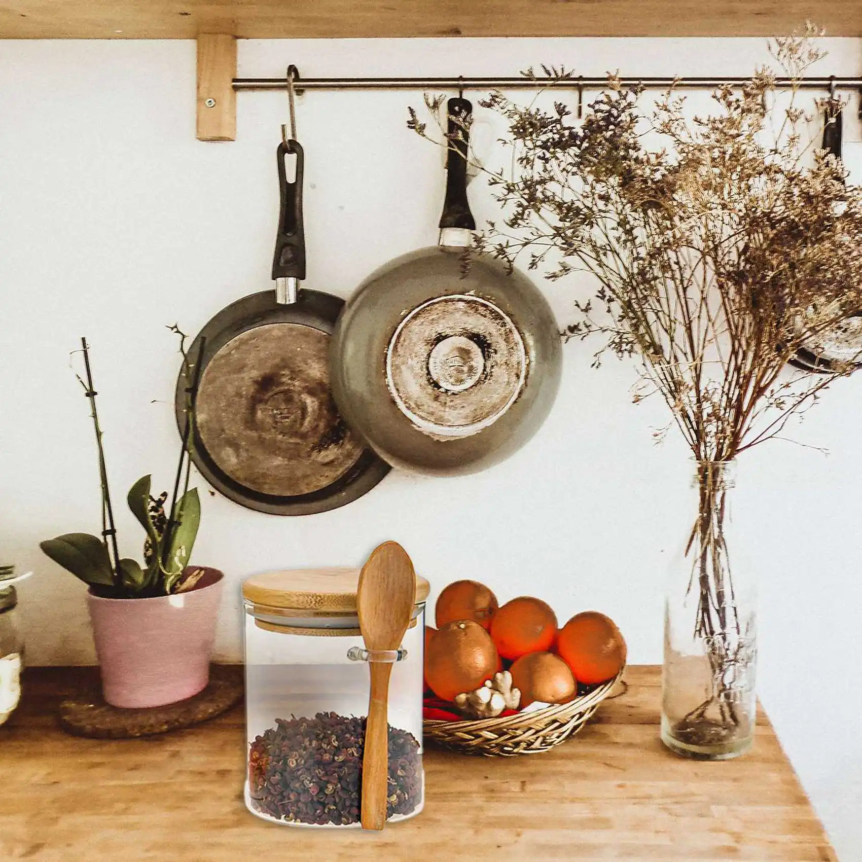 A33Z-4X جرة زجاجية لتخزين المواد الغذائية حاوية علبة شفافة مختومة مع غطاء وملعقة لشاي فضفاض وملح سكر حبوب البن #4