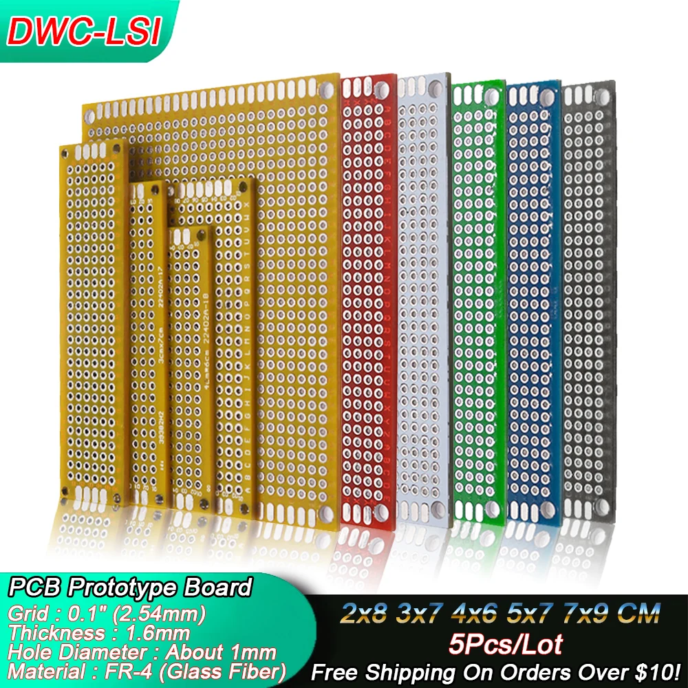 5Pcs/Lot 6 Color 2x8/3x7/4x6/5x7/7x9CM Double Side Prototype DIY Universal Printed Circuit PCB Board Protoboard PCB Breadboard