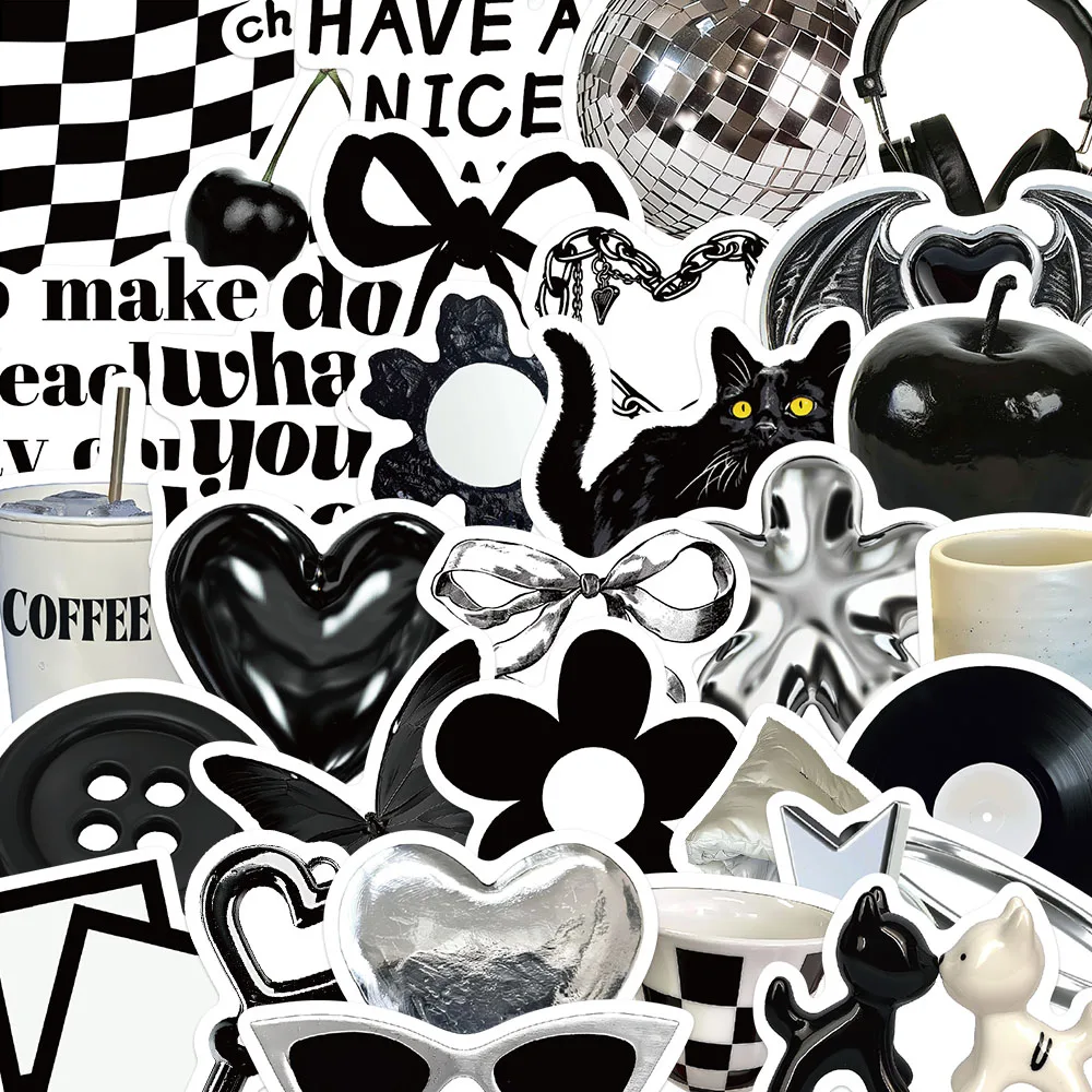 

30PCS Black White Mood Series Stickers INS Style Graffiti Decals For Laptop Luggage Hand Account Stationery Cartoon Toy Stickers