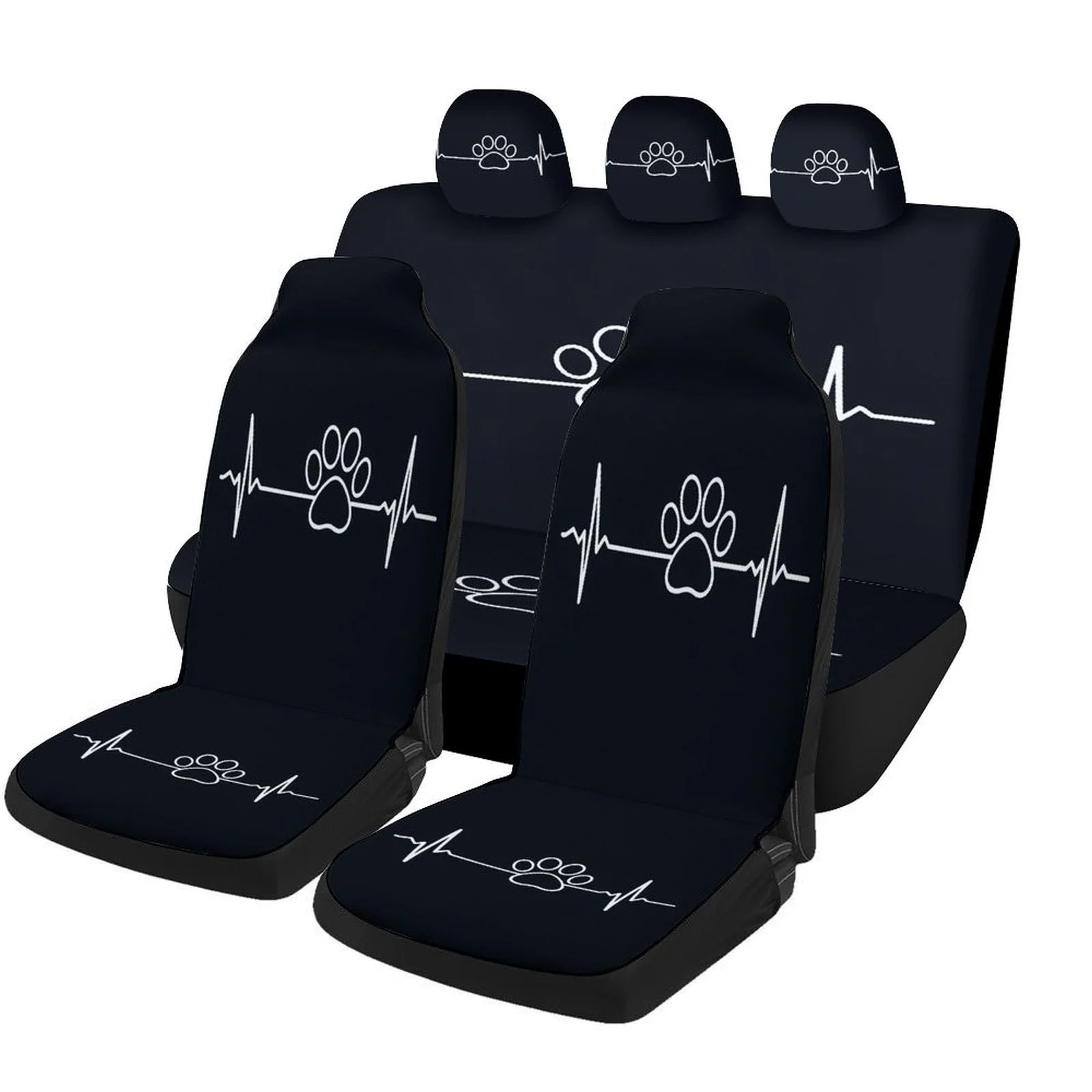 Paw Heartbeat Line Themed Car Seat Cover Set For Most Cars, Decorative Trendy High-quality Car Seat Protector Covers Full Set,