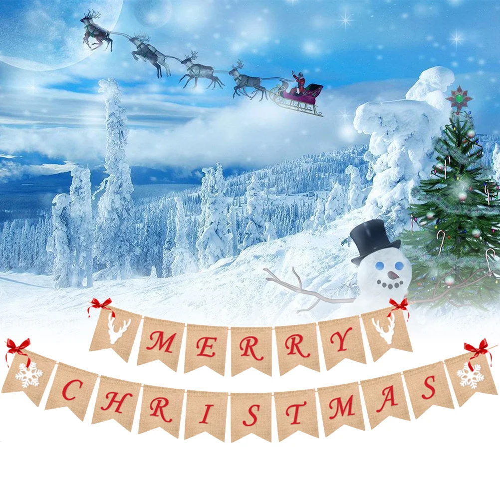 

Christmas Burlap Banner Hanging Decoration Party Supplies Festive Holiday Bunting Wall Tree Branches Indoor Outdoor Use
