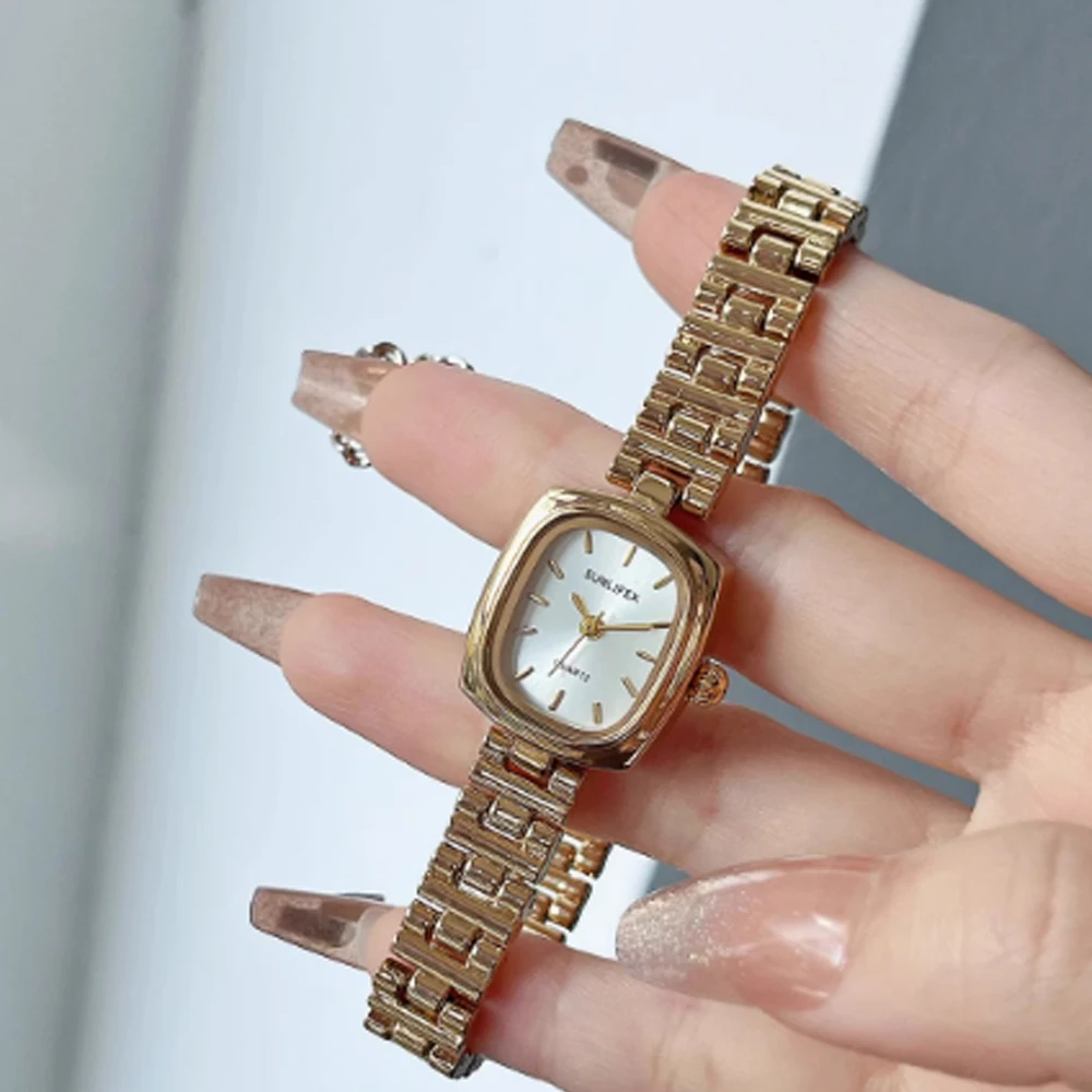 Fashion temperament minimalist luxury retro square dial with gold strap with quartz women's watch