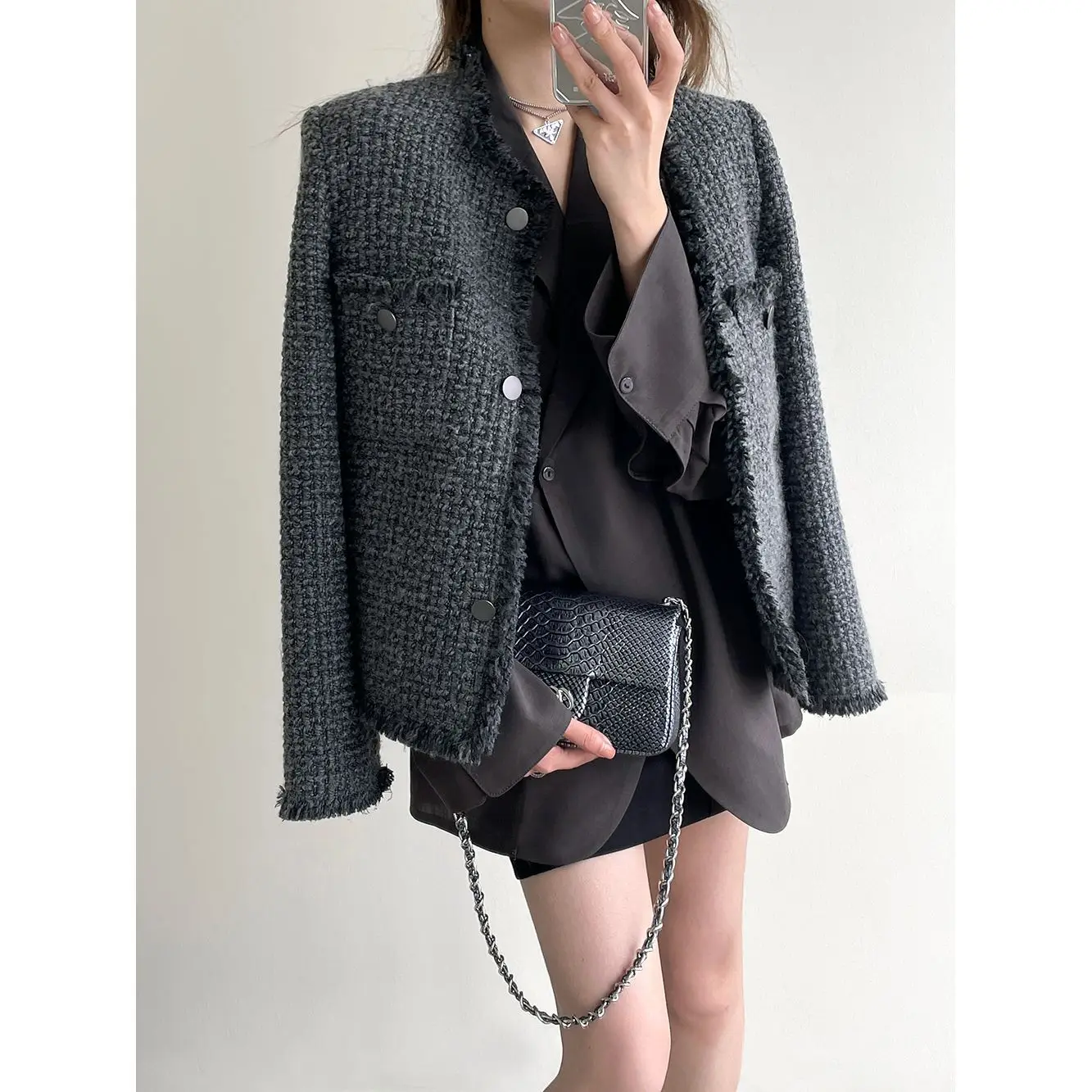 

40 wool fashionable small fragrant jacket women's 2024 spring new Korean version loose short burr cardigan tide 8185