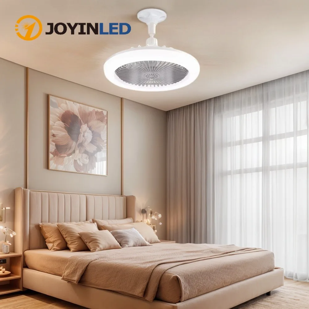 

Modern LED Ceiling Fans with Light & Remote Control Three Wind Speed Timing Function Rotatable E27 Socket Fan Lamps for Bedroom