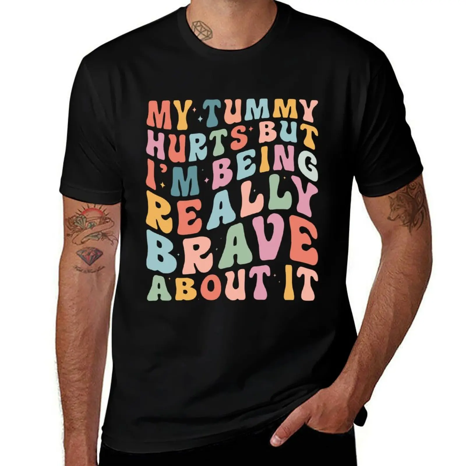 my tummy hurts but i'm being really brave about it groovy T-Shirt Lightweight Basic Short Sleeve Shirt T-Shirt