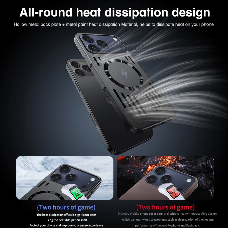 تصفيح تبديد الحرارة Magsafe المغناطيسي شحن لاسلكي جراب هاتف آيفون 17 برو ماكس 15 14 12 13 16 برو ماكس الغطاء الخلفي #6