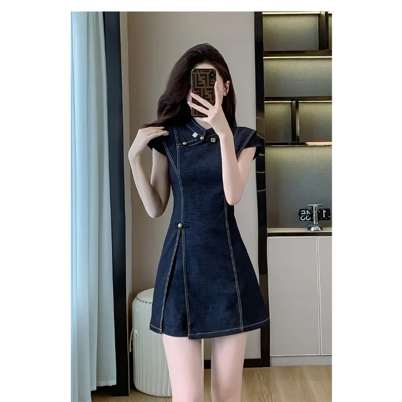 

Новая женская одежда в китайском стиле, новые потертые джинсовые шорты, костюм, женский маленький комплект из двух предметов с пряжкой в стиле ретро